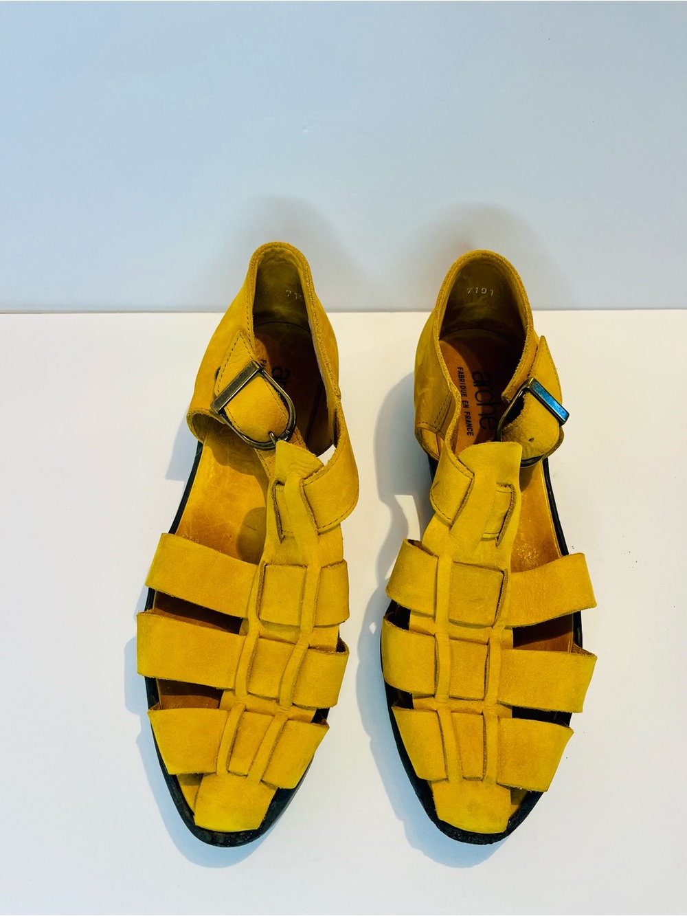 Arche France Yellow Nubuck Leather Sandals Women 37 US 6.5 Comfort Latex Sole - Picture 3 of 13